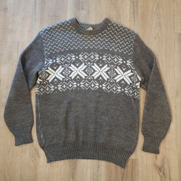 Vintage Brown Cream Fair Isle Brown Wool Blend Sweater Unisex M - Picture 3 of 8